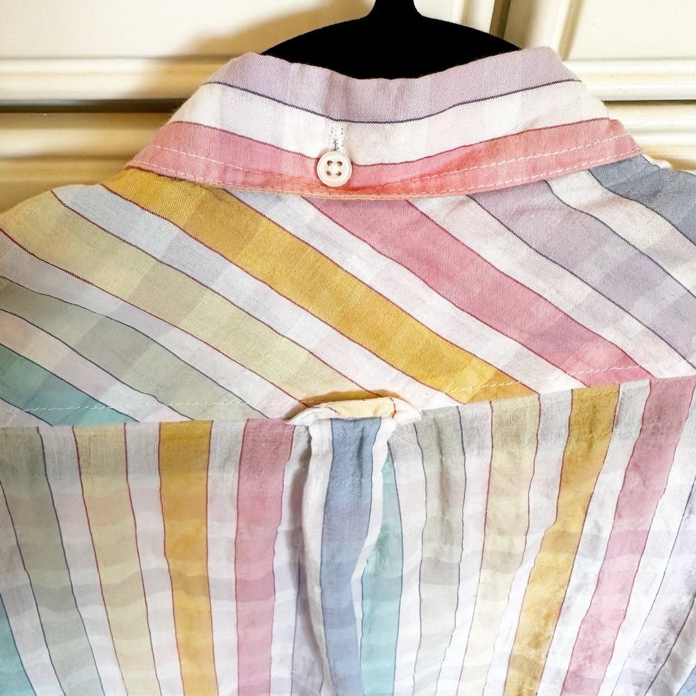J.Crew Women’s Classic Fit  Pastel Rainbow Crinkle Gingham Button Front Gauzy - Picture 11 of 12